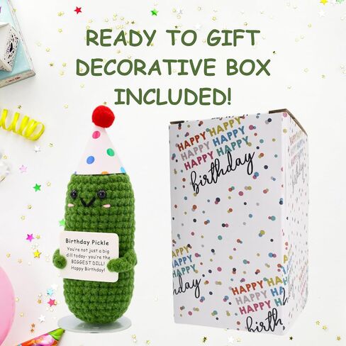 Birthday Pickle with Stand. Emotional Support Crochet Gift. Happy Birthday Gifts for Women, for Her. Present for Mom. Funny Gag Gift for Friends. in Kuwait