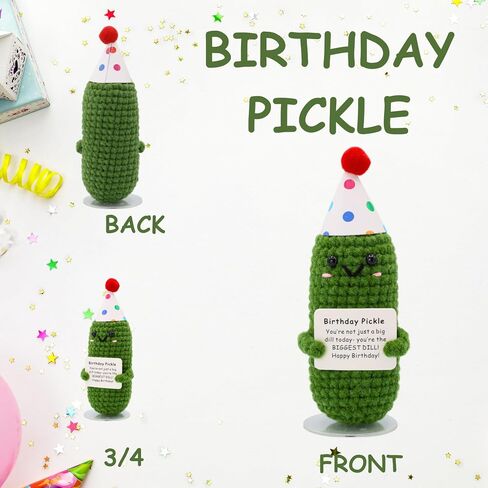 Birthday Pickle with Stand. Emotional Support Crochet Gift. Happy Birthday Gifts for Women, for Her. Present for Mom. Funny Gag Gift for Friends. in Kuwait