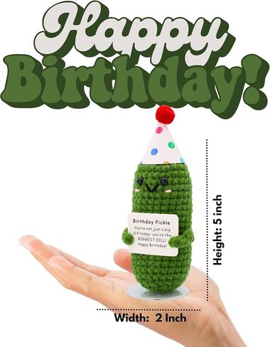 Birthday Pickle with Stand. Emotional Support Crochet Gift. Happy Birthday Gifts for Women, for Her. Present for Mom. Funny Gag Gift for Friends. in Kuwait