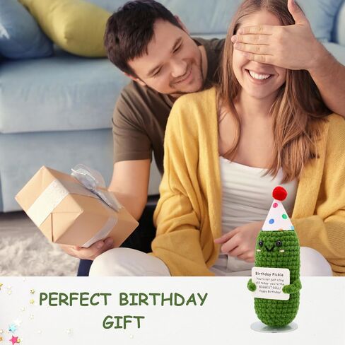 Birthday Pickle with Stand. Emotional Support Crochet Gift. Happy Birthday Gifts for Women, for Her. Present for Mom. Funny Gag Gift for Friends. in Kuwait