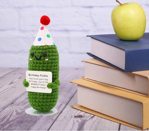 Birthday Pickle with Stand. Emotional Support Crochet Gift. Happy Birthday Gifts for Women, for Her. Present for Mom. Funny Gag Gift for Friends. in Kuwait