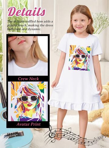 Girl Ruffle Home Dress – Kid Country Music Concert Outfit Pop Art Head Graphic Casual Wear Short Sleeve Fan Clothes in Saudi Arabia