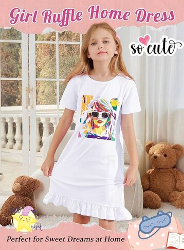 Girl Ruffle Home Dress – Kid Country Music Concert Outfit Pop Art Head Graphic Casual Wear Short Sleeve Fan Clothes in Saudi Arabia