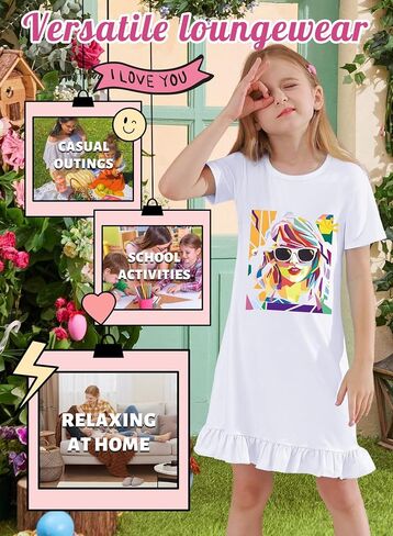 Girl Ruffle Home Dress – Kid Country Music Concert Outfit Pop Art Head Graphic Casual Wear Short Sleeve Fan Clothes in Saudi Arabia