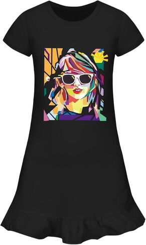 Girl Ruffle Home Dress - Kid Country Music Concert Watfit Pop Art Head Graphic Discale Walk Short Sleeve Compans in Saudi Arabia