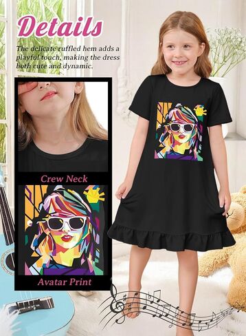 Girl Ruffle Home Dress - Kid Country Music Concert Watfit Pop Art Head Graphic Discale Walk Short Sleeve Compans in Saudi Arabia