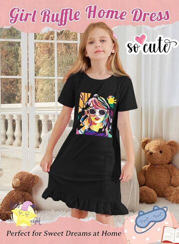 Girl Ruffle Home Dress - Kid Country Music Concert Watfit Pop Art Head Graphic Discale Walk Short Sleeve Compans in Saudi Arabia
