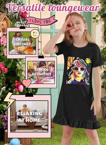 Girl Ruffle Home Dress - Kid Country Music Concert Watfit Pop Art Head Graphic Discale Walk Short Sleeve Compans in Saudi Arabia