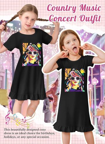Girl Ruffle Home Dress - Kid Country Music Concert Watfit Pop Art Head Graphic Discale Walk Short Sleeve Compans in Saudi Arabia