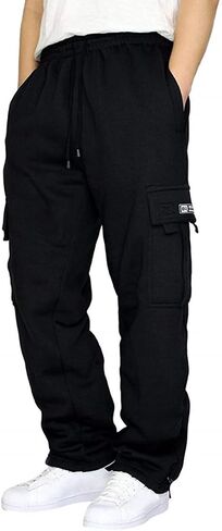 Men's Heavyweight Fleece Baggy Cargo Sweatpants,Drawstring Pants with Pockets,Straight Leg Casual Joggers for Hiking Athletic in Saudi Arabia