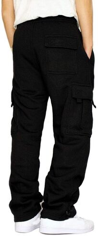 Men's Heavyweight Fleece Baggy Cargo Sweatpants,Drawstring Pants with Pockets,Straight Leg Casual Joggers for Hiking Athletic in Saudi Arabia