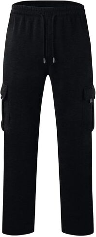 Men's Heavyweight Fleece Baggy Cargo Sweatpants,Drawstring Pants with Pockets,Straight Leg Casual Joggers for Hiking Athletic in Saudi Arabia