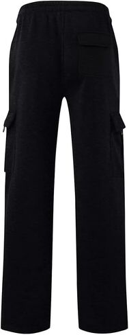 Men's Heavyweight Fleece Baggy Cargo Sweatpants,Drawstring Pants with Pockets,Straight Leg Casual Joggers for Hiking Athletic in Saudi Arabia