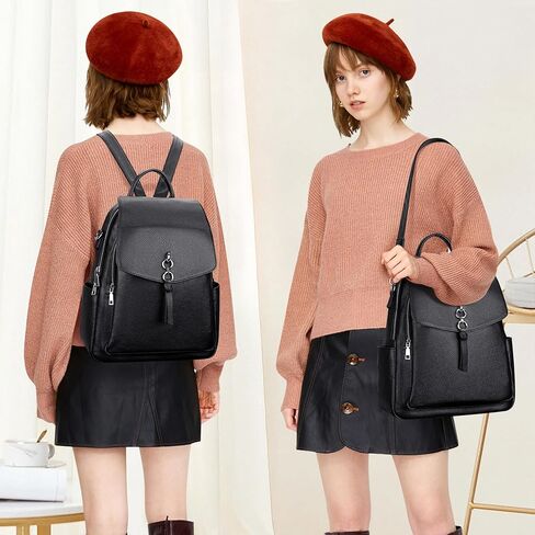 ALTOSY Women Leather Backpack Purse Fashion Convertible Ladies Shoulder Bag with Flap (S96 Classic Black) in Kuwait