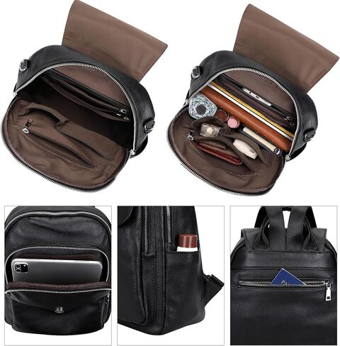 ALTOSY Women Leather Backpack Purse Fashion Convertible Ladies Shoulder Bag with Flap (S96 Classic Black) in Kuwait