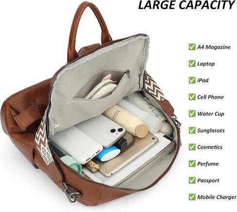 Backpack Purse for Women Large Leather Convertible Backpack Ladies Shoulder Bag Fashion Backpack Handbags for Travel and Work (Brown) in Saudi Arabia