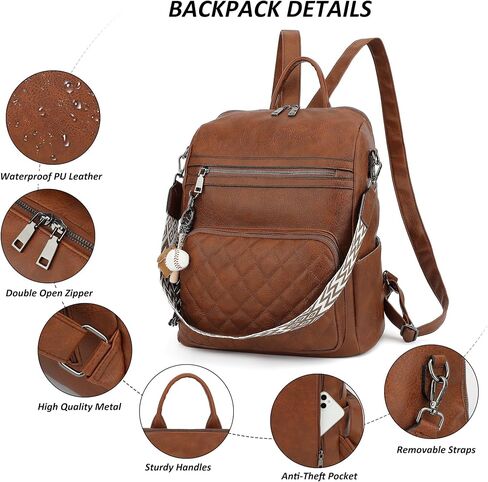 Backpack Purse for Women Large Leather Convertible Backpack Ladies Shoulder Bag Fashion Backpack Handbags for Travel and Work (Brown) in Saudi Arabia