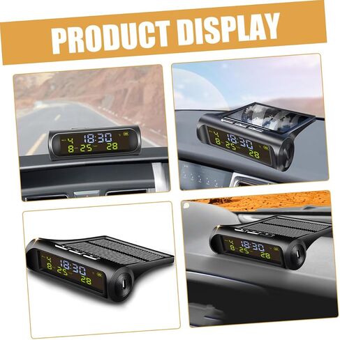 Solar-Powered Car Clock Digital Thermometer Vehicle Temperature Gauge Dashboard Accessory in Saudi Arabia