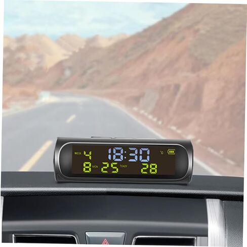 Solar-Powered Car Clock Digital Thermometer Vehicle Temperature Gauge Dashboard Accessory in Saudi Arabia