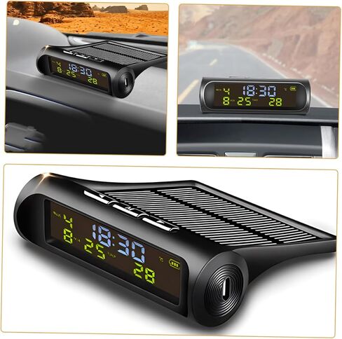 Solar-Powered Car Clock Digital Thermometer Vehicle Temperature Gauge Dashboard Accessory in Saudi Arabia