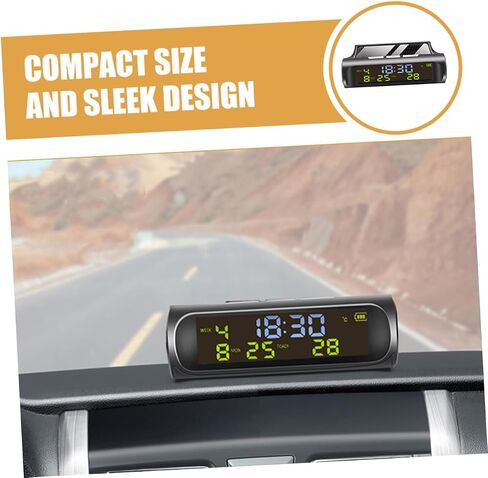Solar-Powered Car Clock Digital Thermometer Vehicle Temperature Gauge Dashboard Accessory in Saudi Arabia