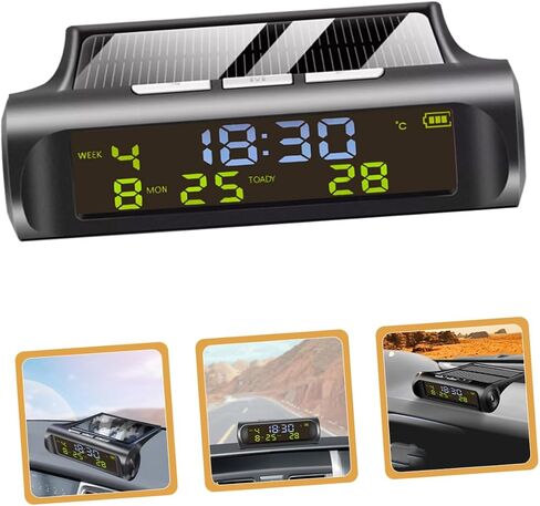 Solar-Powered Car Clock Digital Thermometer Vehicle Temperature Gauge Dashboard Accessory in Saudi Arabia