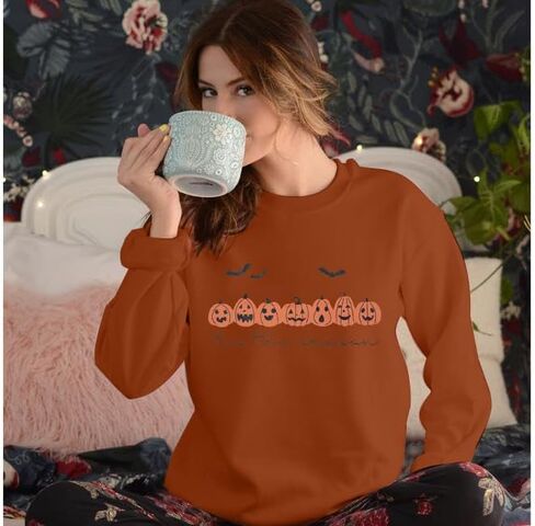 Women's Halloween Pumpkin Face Long Sleeve Spooky Sweatshirts Lightweight Casual Pullover Tops in Saudi Arabia
