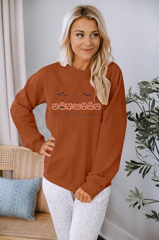 Women's Halloween Pumpkin Face Long Sleeve Spooky Sweatshirts Lightweight Casual Pullover Tops in Saudi Arabia