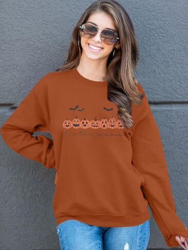 Women's Halloween Pumpkin Face Long Sleeve Spooky Sweatshirts Lightweight Casual Pullover Tops in Saudi Arabia