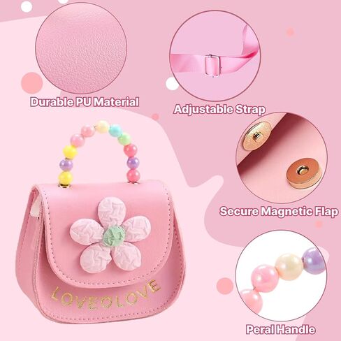 Girls Purse Cute Flower Toddler Purse for Little Girl Shoulder Handbags Christmas Birthday Gift for 3-8 Year Old (pink bowknot) in Saudi Arabia