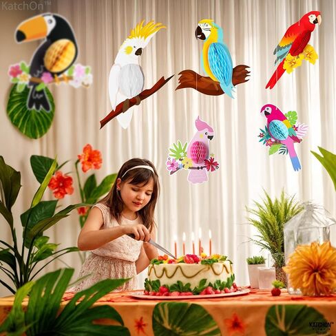 كاتشون، قطع على شكل قرص العسل للطيور الاستوائية الكبيرة - عبوة من 6 قطع | ديكورات حفلات لوا | حفلة استوائية، ديكورات الغابات المطيرة | ديكورات حفلات الغابة | ديكورات حفلات تيكي | ديكورات لوا in Saudi Arabia