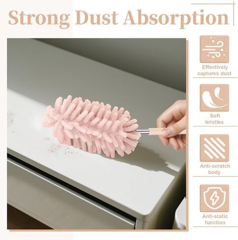 2 PCS Car Interior Duster with Extension Pole, Microfiber Car Duster with Bendable Head, Cars Dusters Exterior&Interior Scratch Free, for Cleaning of Vehicle Details, Offices, Windows(Pink) in Kuwait