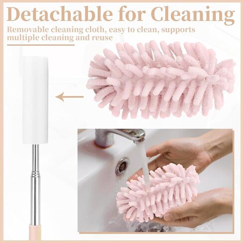 2 PCS Car Interior Duster with Extension Pole, Microfiber Car Duster with Bendable Head, Cars Dusters Exterior&Interior Scratch Free, for Cleaning of Vehicle Details, Offices, Windows(Pink) in Kuwait