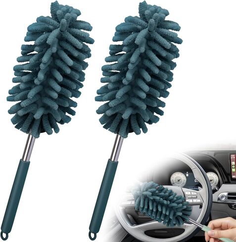 2 PCS Car Interior Duster with Extension Pole, Microfiber Car Duster with Bendable Head, Cars Dusters Exterior&Interior Scratch Free, for Cleaning of Vehicle Details, Offices, Windows(Pink) in Kuwait