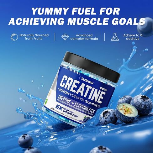 Creatine Monohydrate Gummies for Men & Women, 5g Flavored Creatine Gummy with Electrolytes for Muscle Strength, Muscle Builder, Energy Booster, Pre Workout Supplement, Sugar-Free & Vegan, 120 Count in Saudi Arabia