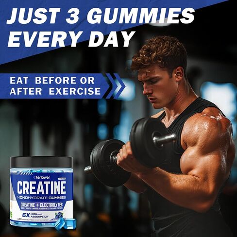 Creatine Monohydrate Gummies for Men & Women, 5g Flavored Creatine Gummy with Electrolytes for Muscle Strength, Muscle Builder, Energy Booster, Pre Workout Supplement, Sugar-Free & Vegan, 120 Count in Saudi Arabia