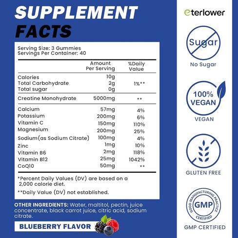 Creatine Monohydrate Gummies for Men & Women, 5g Flavored Creatine Gummy with Electrolytes for Muscle Strength, Muscle Builder, Energy Booster, Pre Workout Supplement, Sugar-Free & Vegan, 120 Count in Saudi Arabia