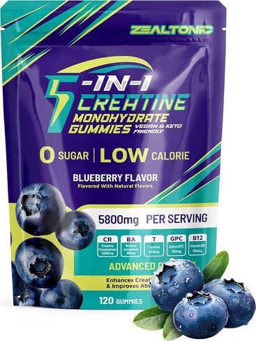 Creatine Monohydrate Gummies 5800mg with Betaine & Alpha GPC | 0 Sugar | Pre Workout Energy Booster for Men & Women | Muscle Growth & Boost Strength & Faster Recovery | (120, Blueberry) in Saudi Arabia