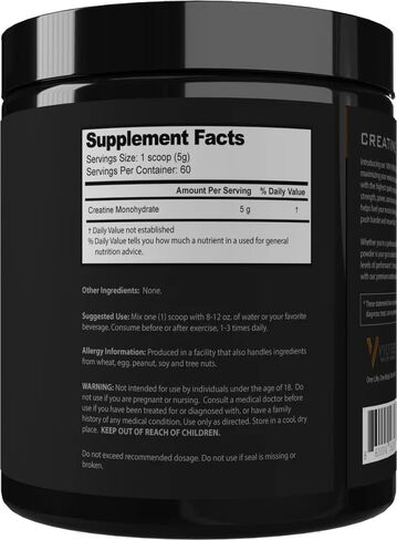 Vyotech Pure Creatine Monohydrate Powder | Aids in Muscle Strength Performance & Recovery | 5g Per Serving | Unflavored | 60 Servings | Gluten-Free Dairy-Free Soy-Free No Sugar or Wheat | Made in USA in Saudi Arabia