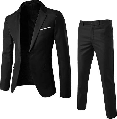 Men Suits 2 Piece Set Slim Fit One Button Slim Fit Solid Jacket & Pants Tuxedo Set Casual Business Wedding Party in Kuwait