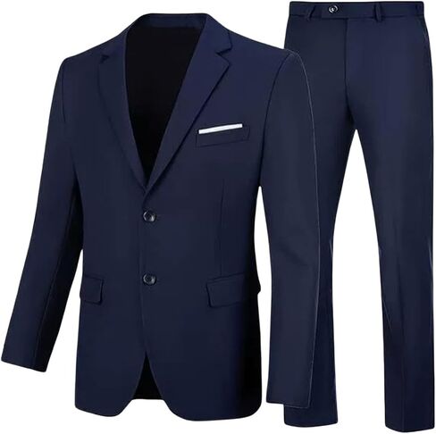 Men Suits 2 Piece Set Slim Fit One Button Slim Fit Solid Jacket & Pants Tuxedo Set Casual Business Wedding Party in Kuwait