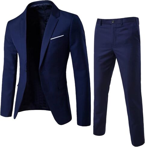 Men Suits 2 Piece Set Slim Fit One Button Slim Fit Solid Jacket & Pants Tuxedo Set Casual Business Wedding Party in Kuwait