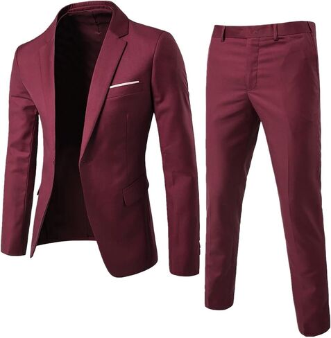 Men Suits 2 Piece Set Slim Fit One Button Slim Fit Solid Jacket & Pants Tuxedo Set Casual Business Wedding Party in Kuwait