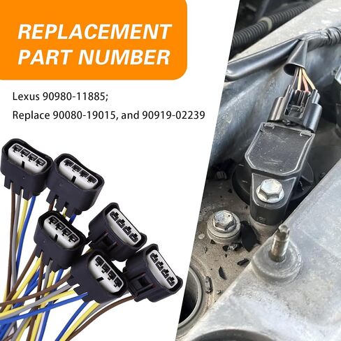 Ijuicy 6 PCS 90980-11885 موصل ملف الإشعال ، واستبدال تسخير سلك لفائف الإشعال ، متوافق مع Camry Corolla RAV4 وأكثر (أسود) in Saudi Arabia
