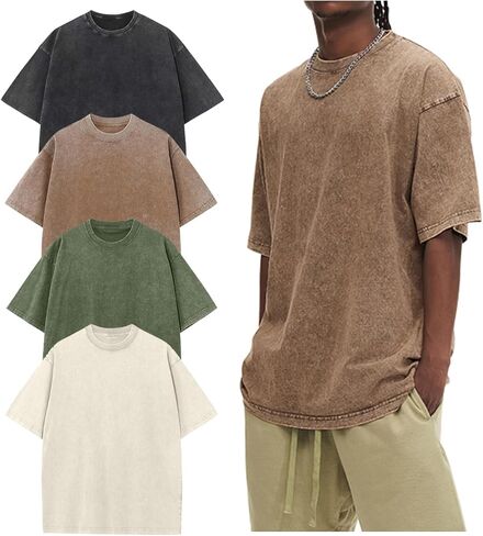 Arssm Oversized Tshirts for Men Acid Wash Loose Fit Vintage Cotton Heavyweight T Shirts Baggy Tees in Saudi Arabia