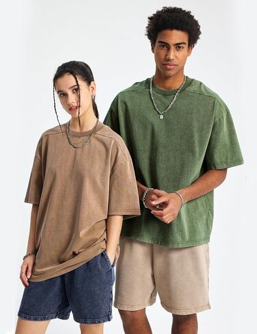 Arssm Oversized Tshirts for Men Acid Wash Loose Fit Vintage Cotton Heavyweight T Shirts Baggy Tees in Saudi Arabia