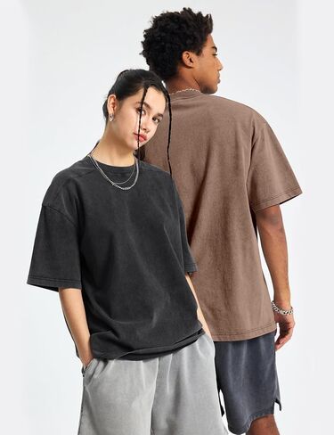 Arssm Oversized Tshirts for Men Acid Wash Loose Fit Vintage Cotton Heavyweight T Shirts Baggy Tees in Saudi Arabia