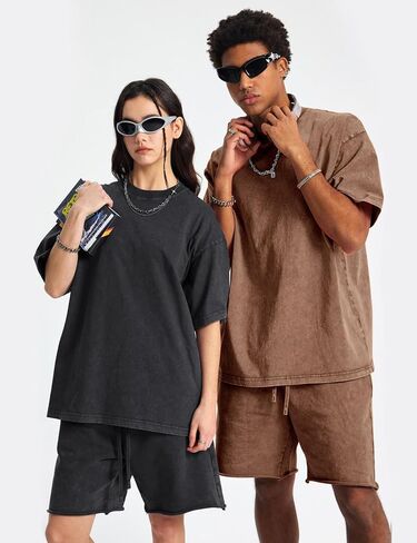 Arssm Oversized Tshirts for Men Acid Wash Loose Fit Vintage Cotton Heavyweight T Shirts Baggy Tees in Saudi Arabia