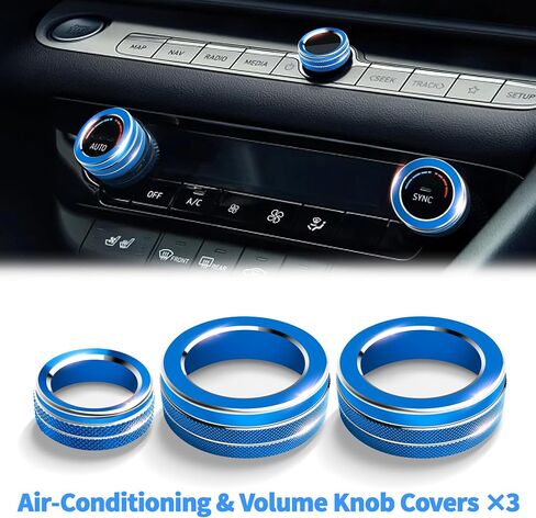 for Hyundai Elantra 2023 2024 2025 Accessories, 5pcs Aluminum Alloy Knob Cover Trim Set - A/C, Volume, Start Button & Hazard Light (Blue) in Kuwait