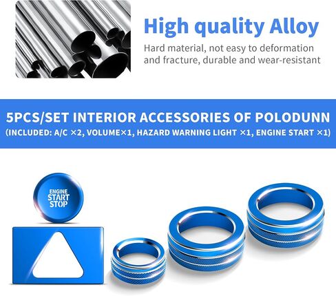 for Hyundai Elantra 2023 2024 2025 Accessories, 5pcs Aluminum Alloy Knob Cover Trim Set - A/C, Volume, Start Button & Hazard Light (Blue) in Kuwait